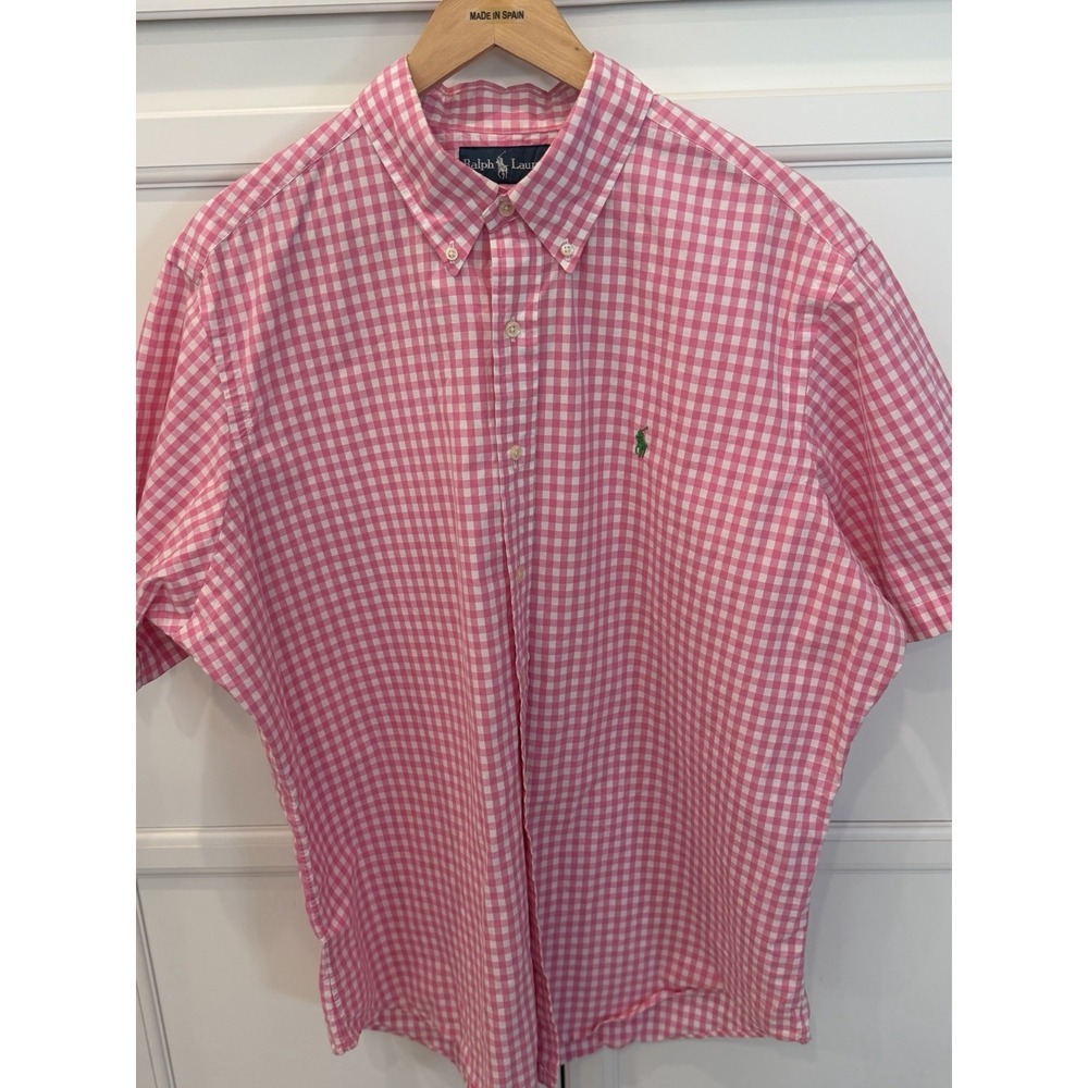 Polo Ralph Lauren Pink Check Button Down Shirt XL Short Sleeve Preppy classic